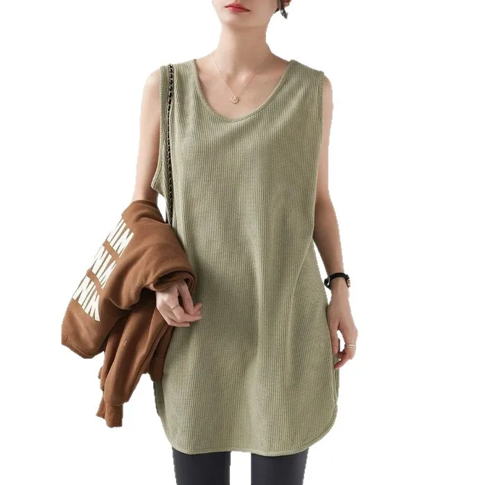 Summer New Arrival Casual Versatile Fashion Sporty Style Classic Texture Solid Color Women's Plus Size Mid-Length Tank Top image 2