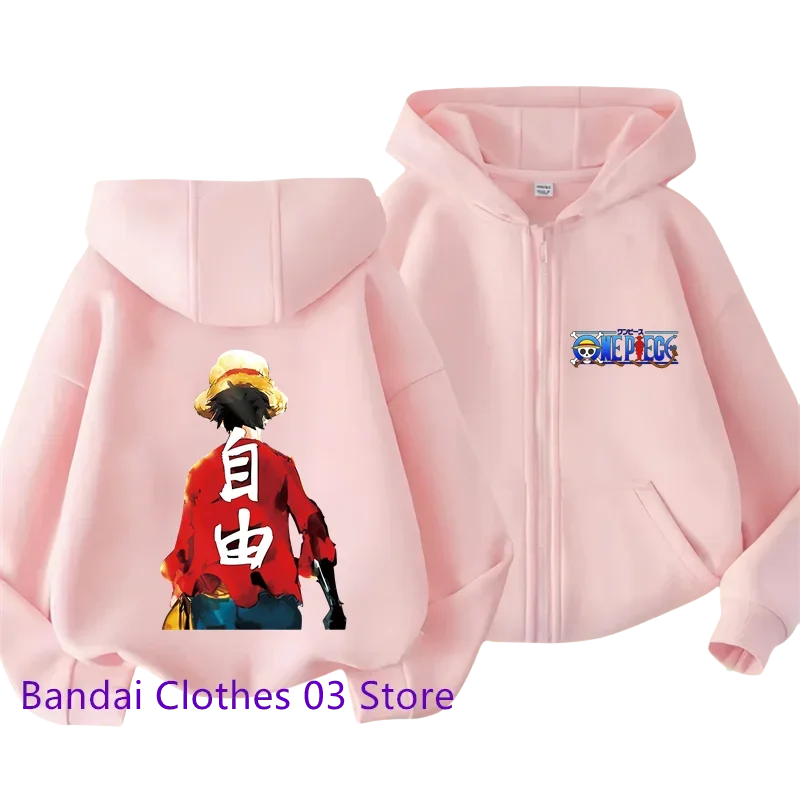 Cool Anime One Piece Kid Zipper Hoodie Cartoon Luffy Print Autumn/Winter Long-sleeved Sweatshirt Boys And Girl Casual Jacket Top