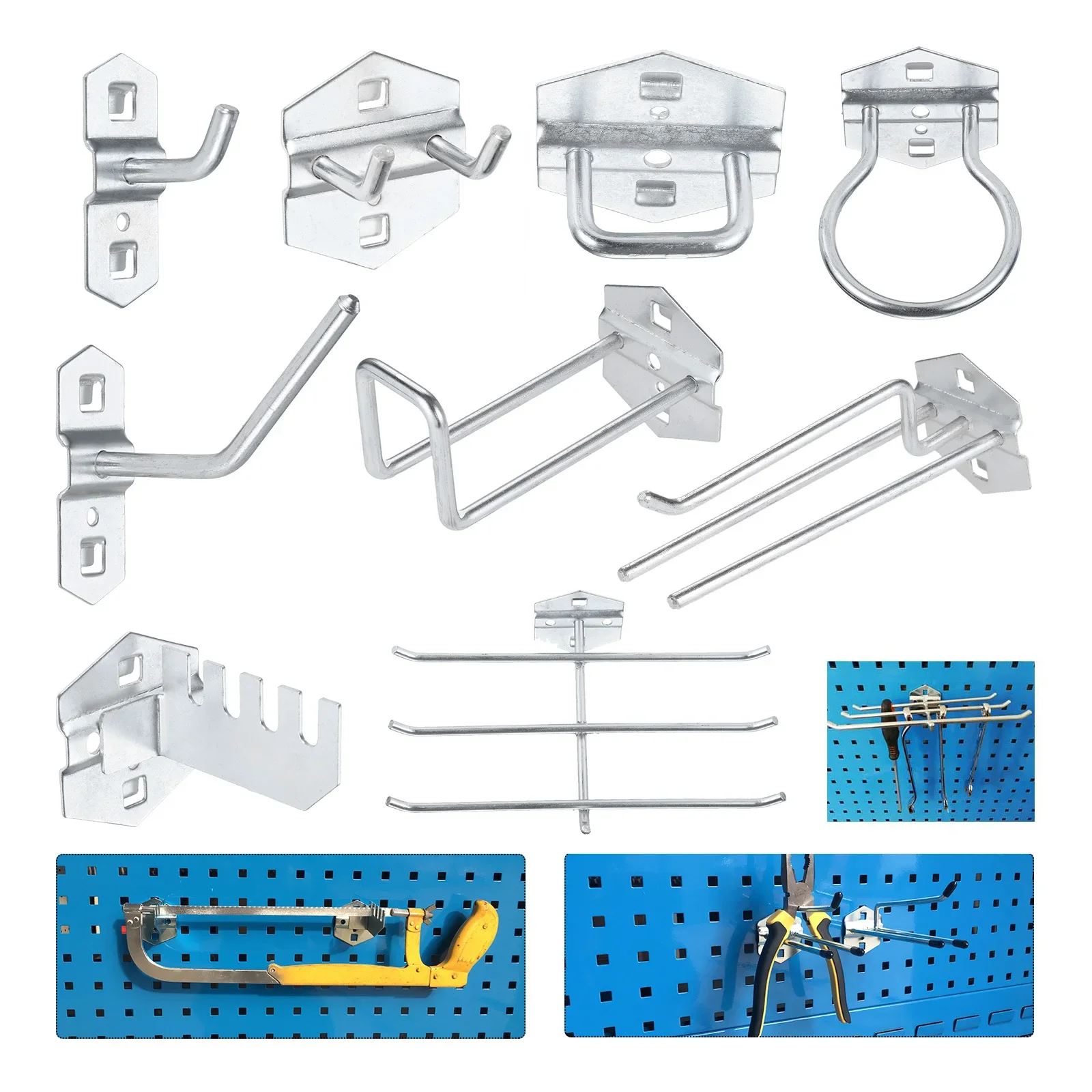 Steel Wall Mounted Hook Hole Board Hanger Tool Storage Rack Garage/Garden/Kitchen Organizer Hammer/Pliers/Coil/Saw/Wrench/Tapes