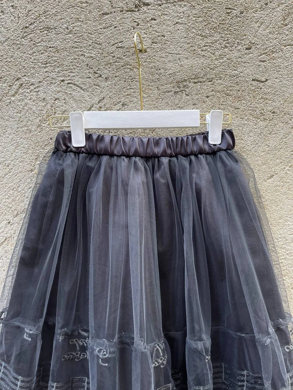 Musical Note Embroidery Ropa Mujer High Elastic Waist Mesh Skirt 2026 New Zip Skirts Spring Summer Faldas Temperament Jupe