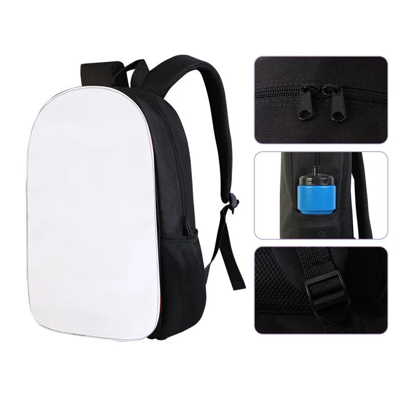 Fashion Student Backpack Bag Sublimation Blank Schoolbag Children Kids Polyester Black Travel Bag For Heat Transfer Print