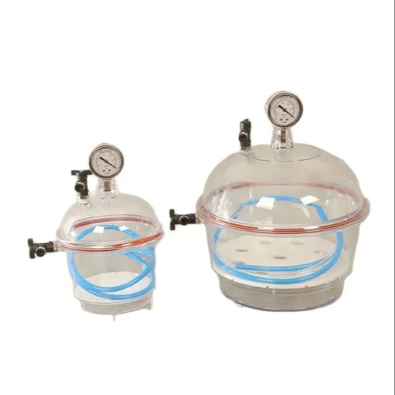 new-250mm-150mm-polycarbonate-plastic-vacuum-dryer-laboratory-transparent-vacuum-drying-kettle-double-valve-with-pressure-gauge