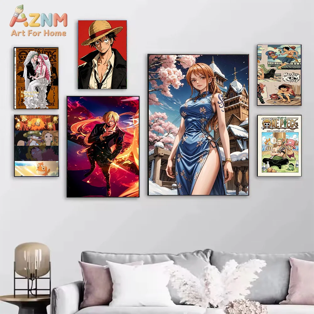 AZNM One Piece Anime Canvas Wall Art Roronoa Zoro Sanji Nami Monkey D Luffy Crocodile HD Print Frameless Wall Art Painting Japan view 2