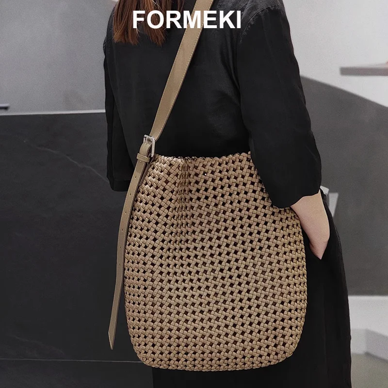 Formeki New Fashion Retro Hollow Woven Bag Large Capacity Tote Bag Mother Knitting Bag Shoulder Armpit Bag Trendy Bag For Women