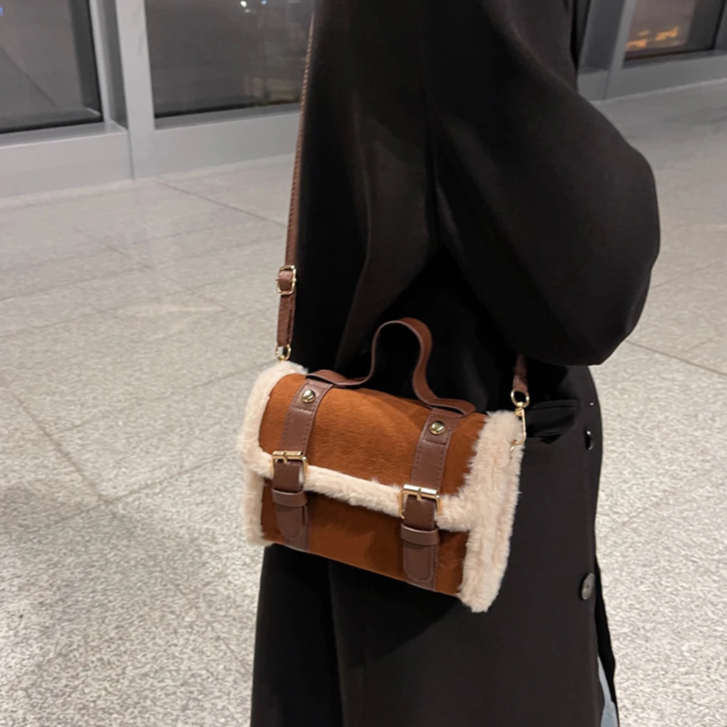 Winter Cross-Body Bags For Women With Comfortable Lamb Plush Velvet Convenient Lamb Plush Velvet Bag brown