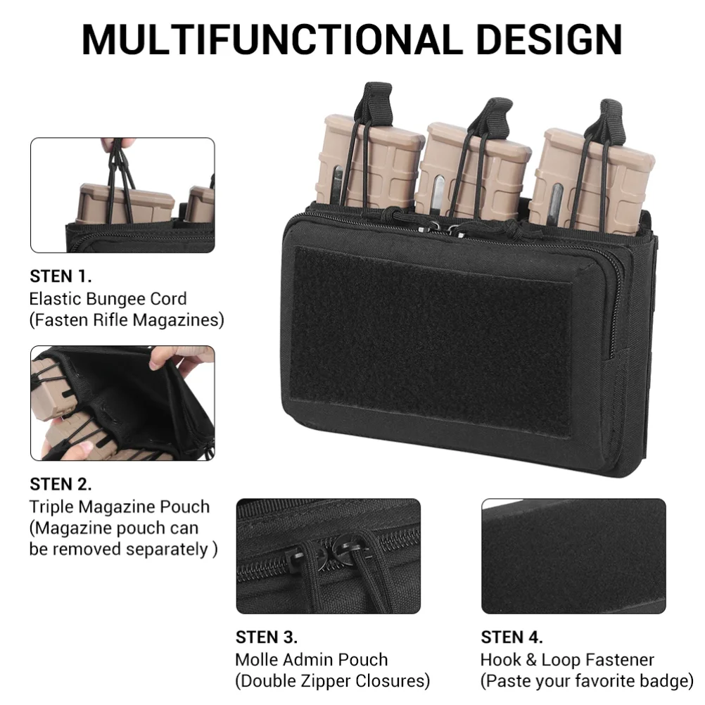 Triple Mag Pouch 5.56/.223 Tactical Magazine Pouch Molle Rifle Chargers Holder Admin Pouch EDC Organizer Detachable Molle Pouch view 4