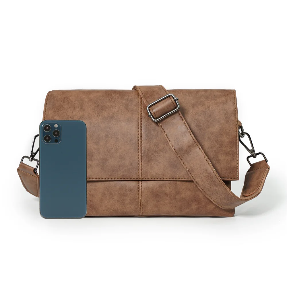 Vintage Herren-Umhängetasche, modische Umhängetasche mit Klappe für Männer, dreilagige Tasche, Messenger-Taschen, luxuriöse Umhängetasche aus PU-Leder für Männer – Detail 16