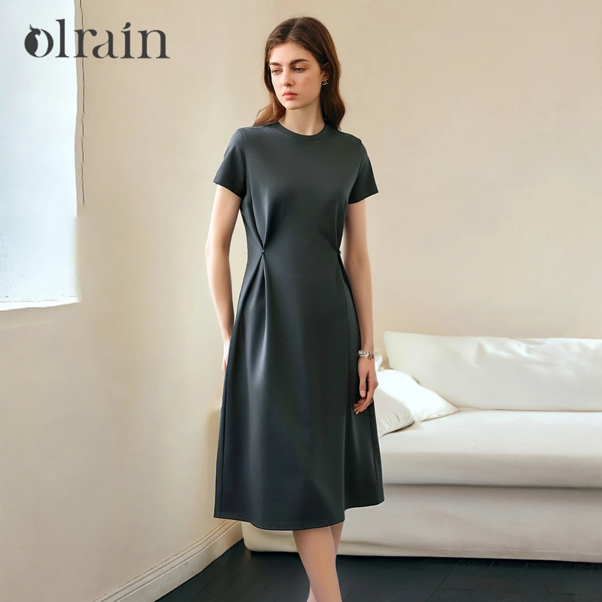 

OLrain Summer Clothes Woman 2026 New Korean Short-Sleeved Solid Color Versatile Pullover Fashion Commuting Dress O57XL82551