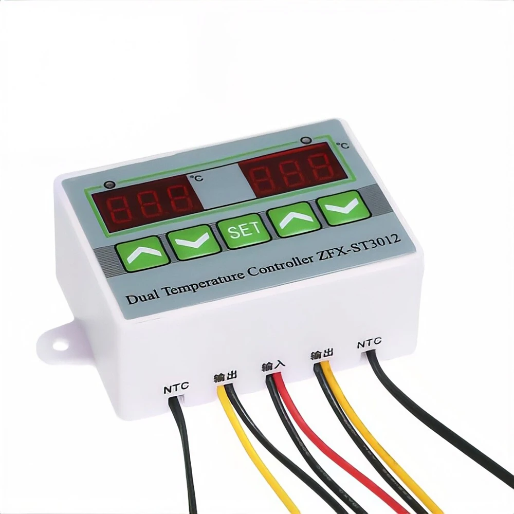 ZFX-ST3012 Dual Temperature Controller Digital Thermostat Incubator Control Microcomputer Dual Probe DC 12V 24V/AC 110-220V