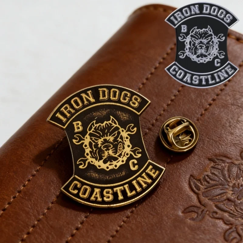 Custom Club Logo Brooch Personalized Retro Bulldog Motorcycle Club Punk Metal Badge For Jacket Backpack Hat Rider Jewelry Gift