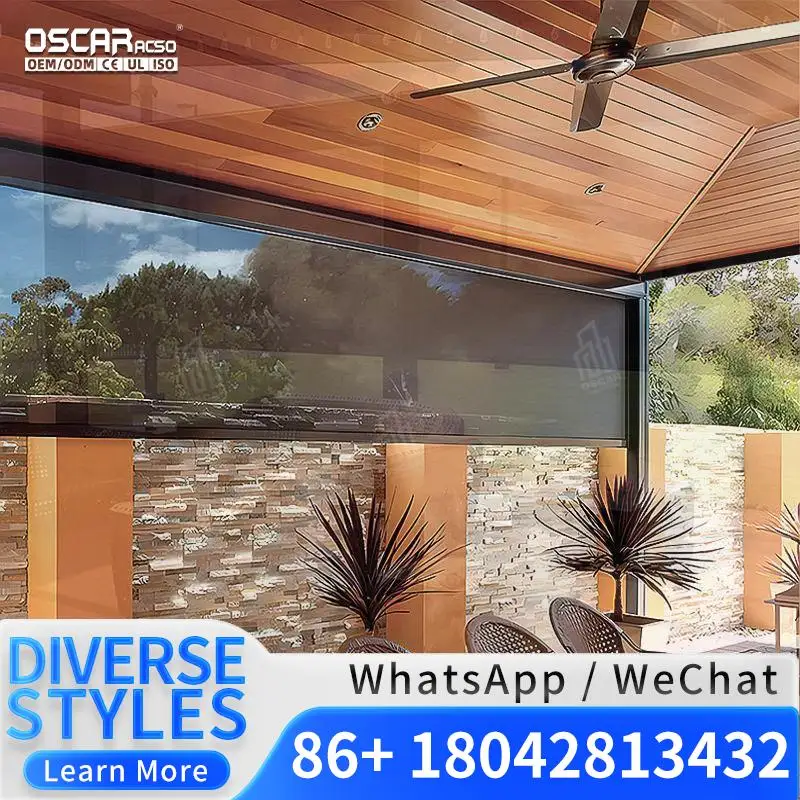 Customizable Motorized Windproof Roller Blinds Privacy Screen for Pergola Rolling Blind
