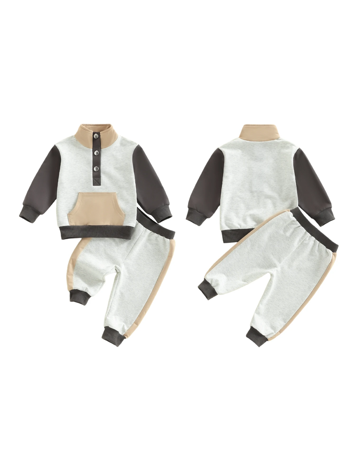 مجموعة ملابس أنيقة للأطفال الصغار مع بلوفر عصري بياقة واقفة وسروال مطابق للأطفال الأولاد والبنات العصرية