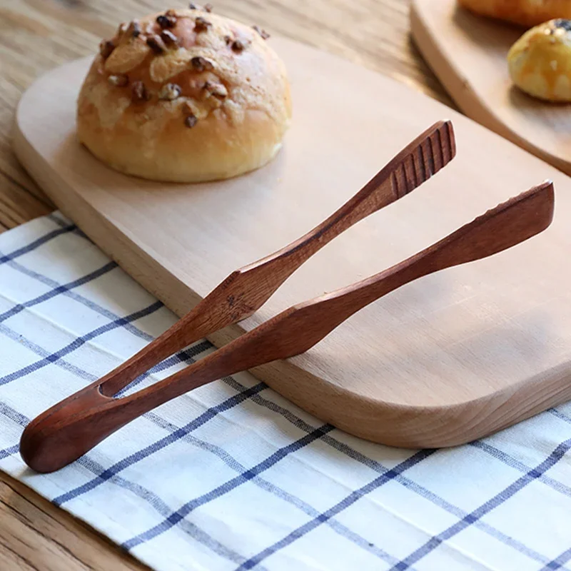 Wooden Tongs Kitchen Food Tweezers Scissor Tongs Barbecue Cooking Tongs Bread Toast Meat Salad Clamp Wood Kitchen Accessories