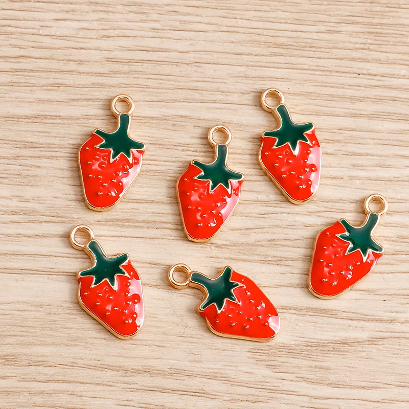 

10pcs 11x21mm Cute Enamel Fruit Strawberry Charms Pendants for Jewelry Making Drop Earrings Necklace Bracelets DIY Crafts Supply