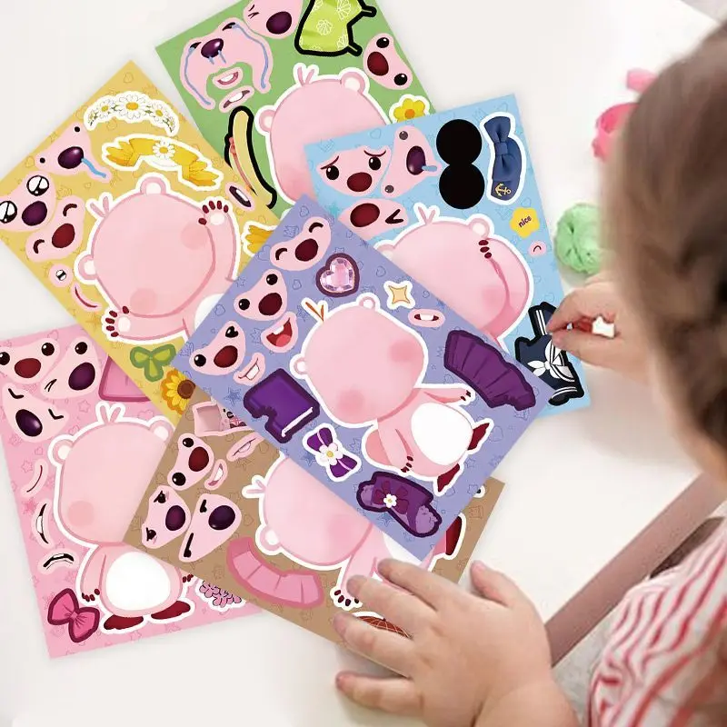8 Blatt Cartoon Kawaii Anime Loopy Aufkleber Niedliches Puzzle Make-a-Face Spiel Sticker DIY Kinder Zusammenbau Puzzle Spielzeug Aufkleber – Detail 10