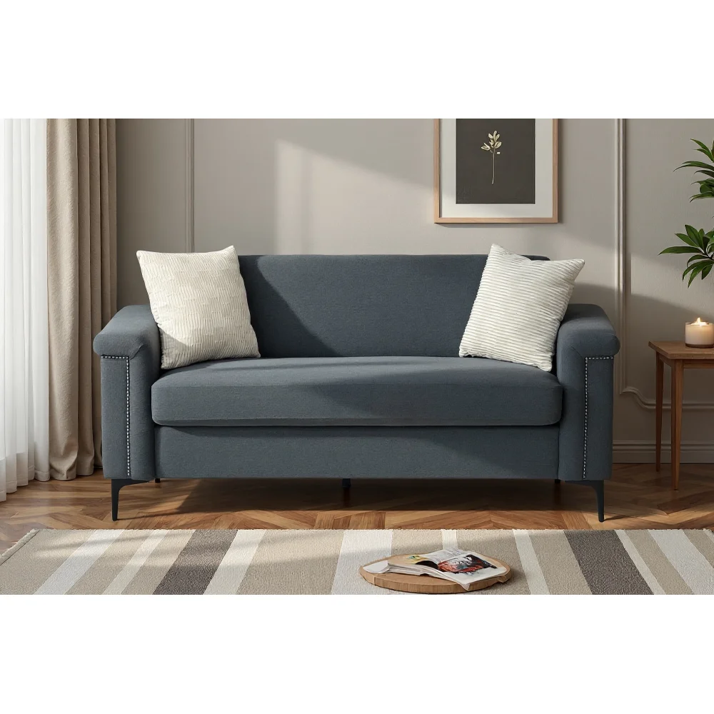PINGGO 2-Sitzer-Sofa im nordischen Stil, feiner Leinenstoff, Massivholzrahmen, stabile Eisenbeine, 174 x 72 x 82 cm, Wohnzimmermöbel – Detail 11