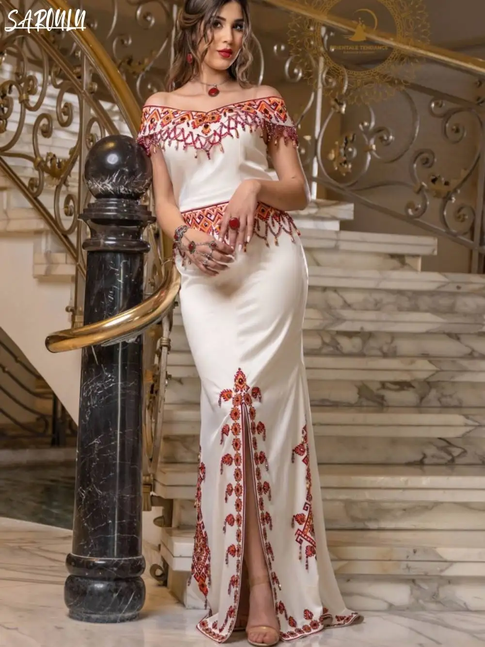 

Off the Shoulder Evening Dress Elegant Beaded Crystal African Celebrity Prom Gown Vintage Floor-length Cocktail Customized Dress