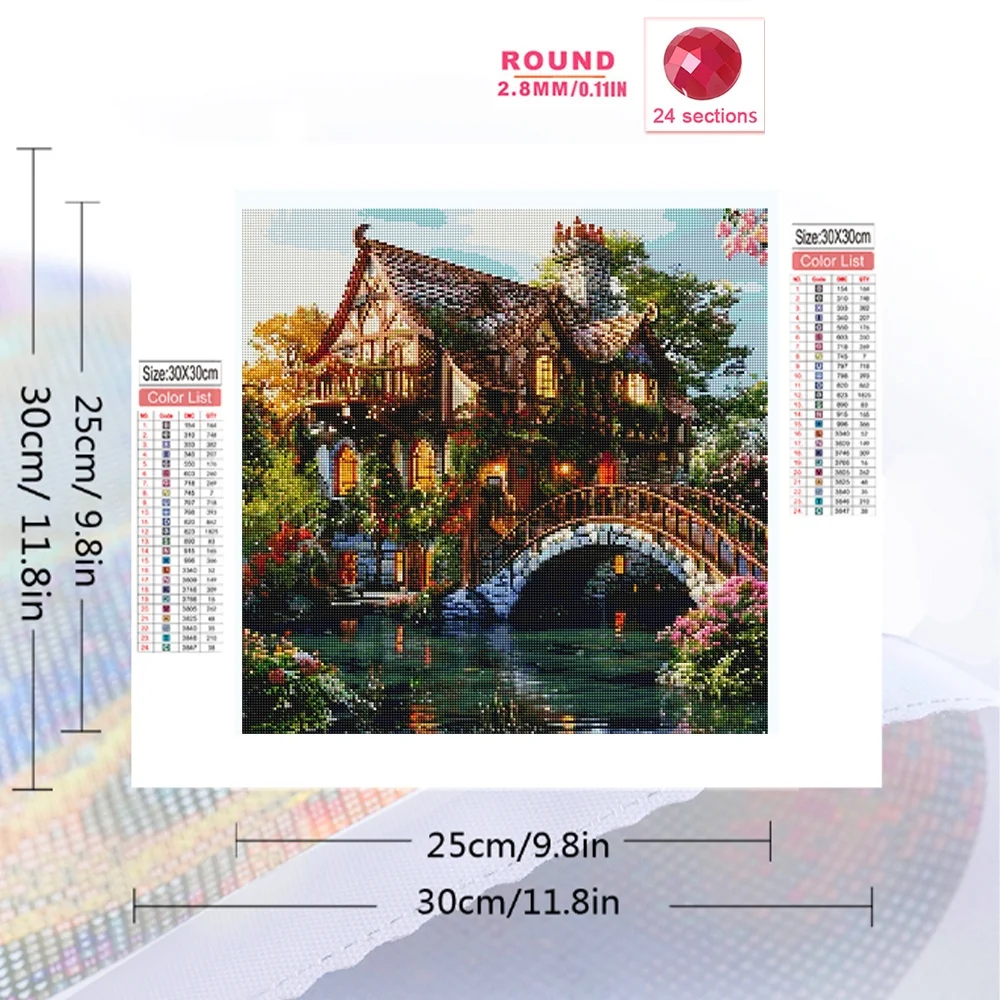 Momoart Diamond Embroidery House Landscape Full Square Painting Bridge Rhinestones Picture DIY Mosaic Handicraft Unique Gift