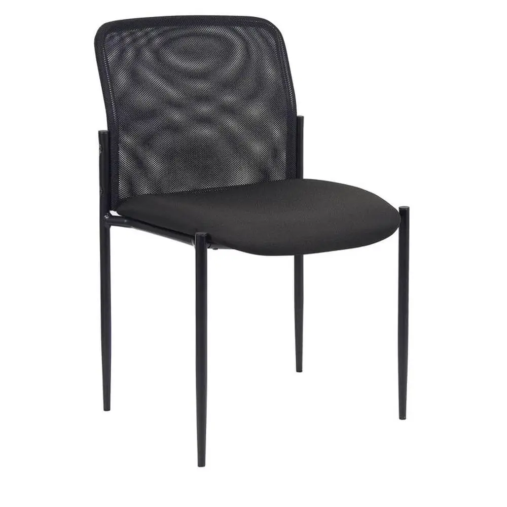 Stackable Mesh Guest Chair Black Powder Coated Tubular Steel Frame Waterfall Seat Breathable Back Mesh Upholstery Fixed Armless