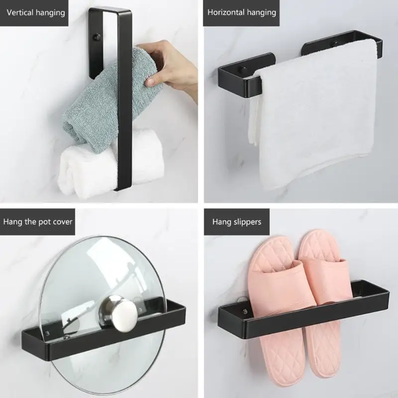 Space Aluminum Towel Rack Not Drill Installation Bath Kitchens Wall Mount 12inch Y4QC