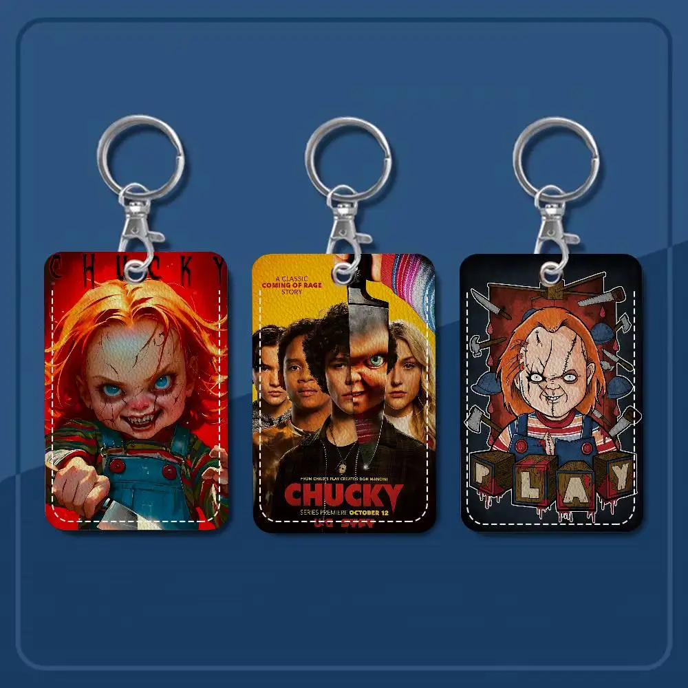 الكلاسيكية تشاكي فيلم الرعب 1 قطعة حافظة بطاقات الوصول حافظة بطاقات جلدية المفاتيح حلقة رئيسية باب الوصول العلامات حافظة بطاقات الهوية المفاتيح