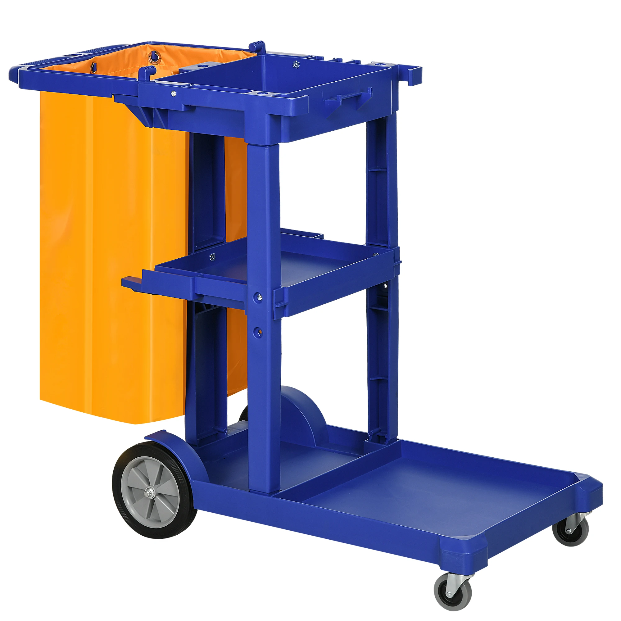 HOMCOM cleaning cart with bag wheels and 3 shelves 121x50,5x96,5 cm blue