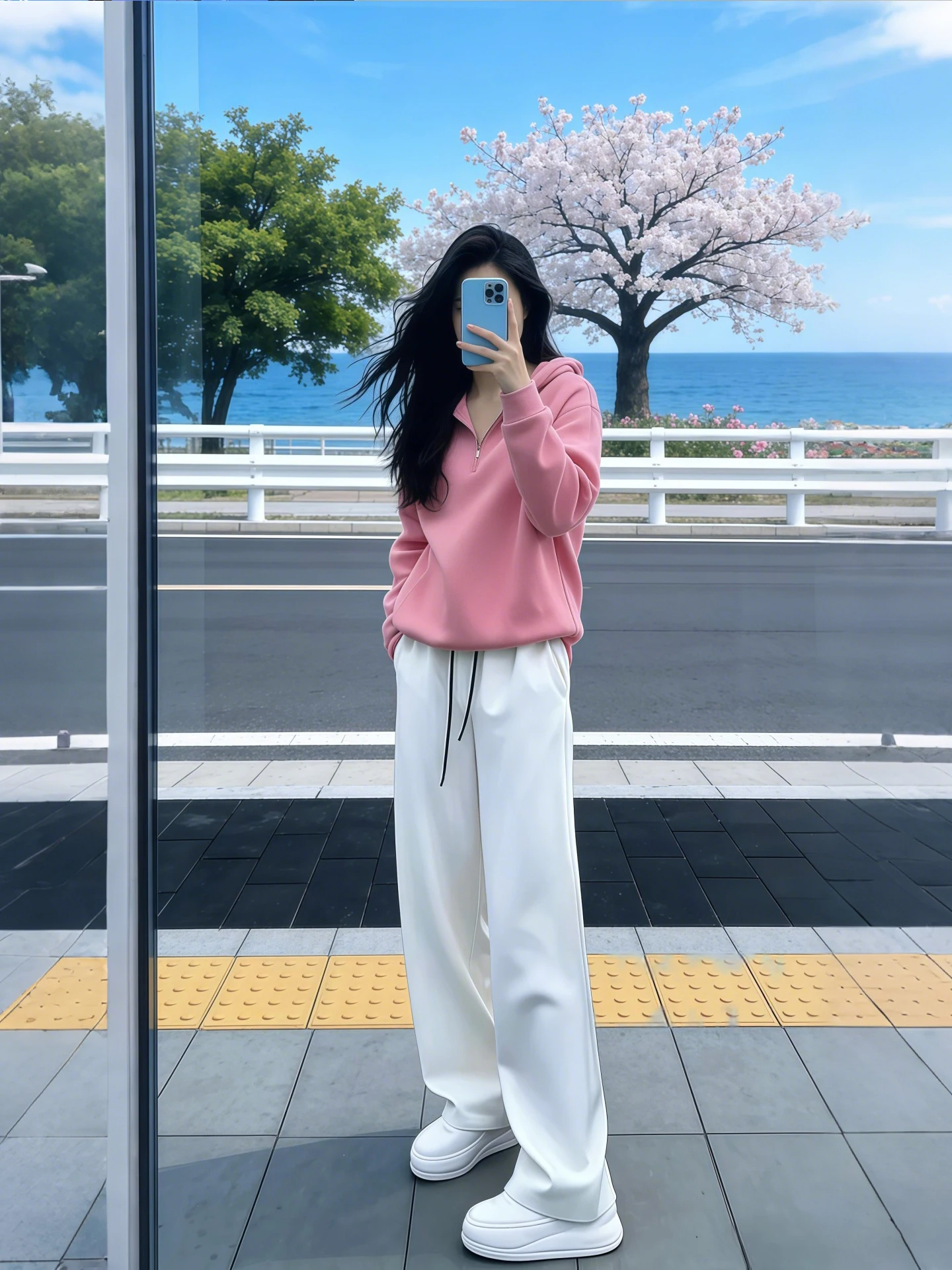

Complete Set Pink Hoodie Wide Leg Pants Women's Fashion Spring New Style Anti-Aging Clothing Set Comfortable Casual Outfit