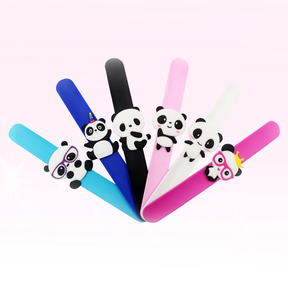 

6 Pcs Panda Silicone Ring Bracelet Slap Bracelets for Kids Colorful Bands European American