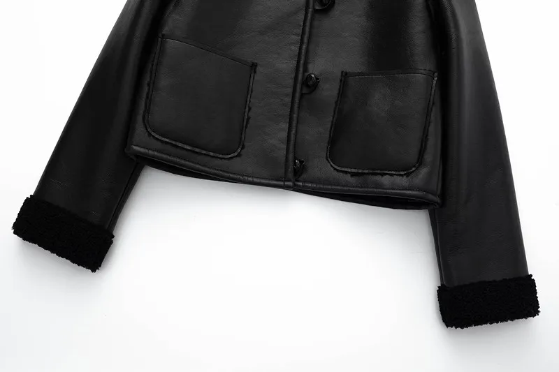 

Faionable Bla Double-Sided ort Jaet Women's Autumn Winter New Sle Commute Sle Zipper Closure Long Sve PU Coat