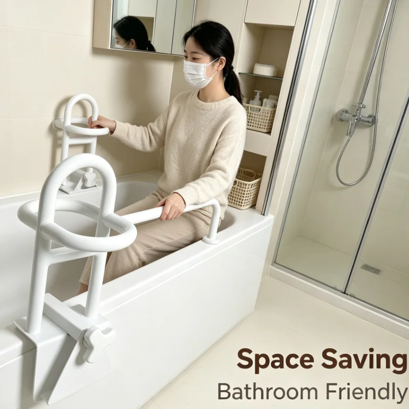 Carbon Steel Bathtub Safety Grab Bar Clamp On Non Slip Assist Handle For Shower Bath Stability Support