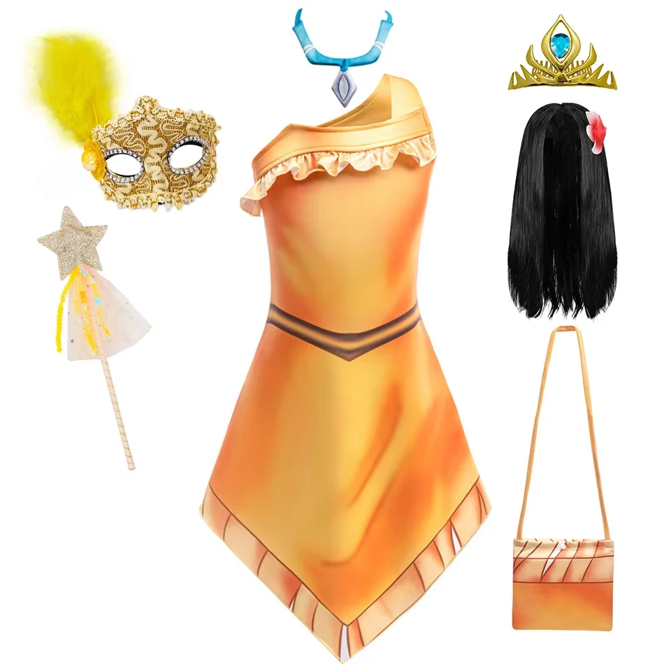 Vestido de princesa indiana Pocahontas para niñas, disfraz de fiesta de Halloween Matoaka, trajes de fantasía de película de dibujos animados para