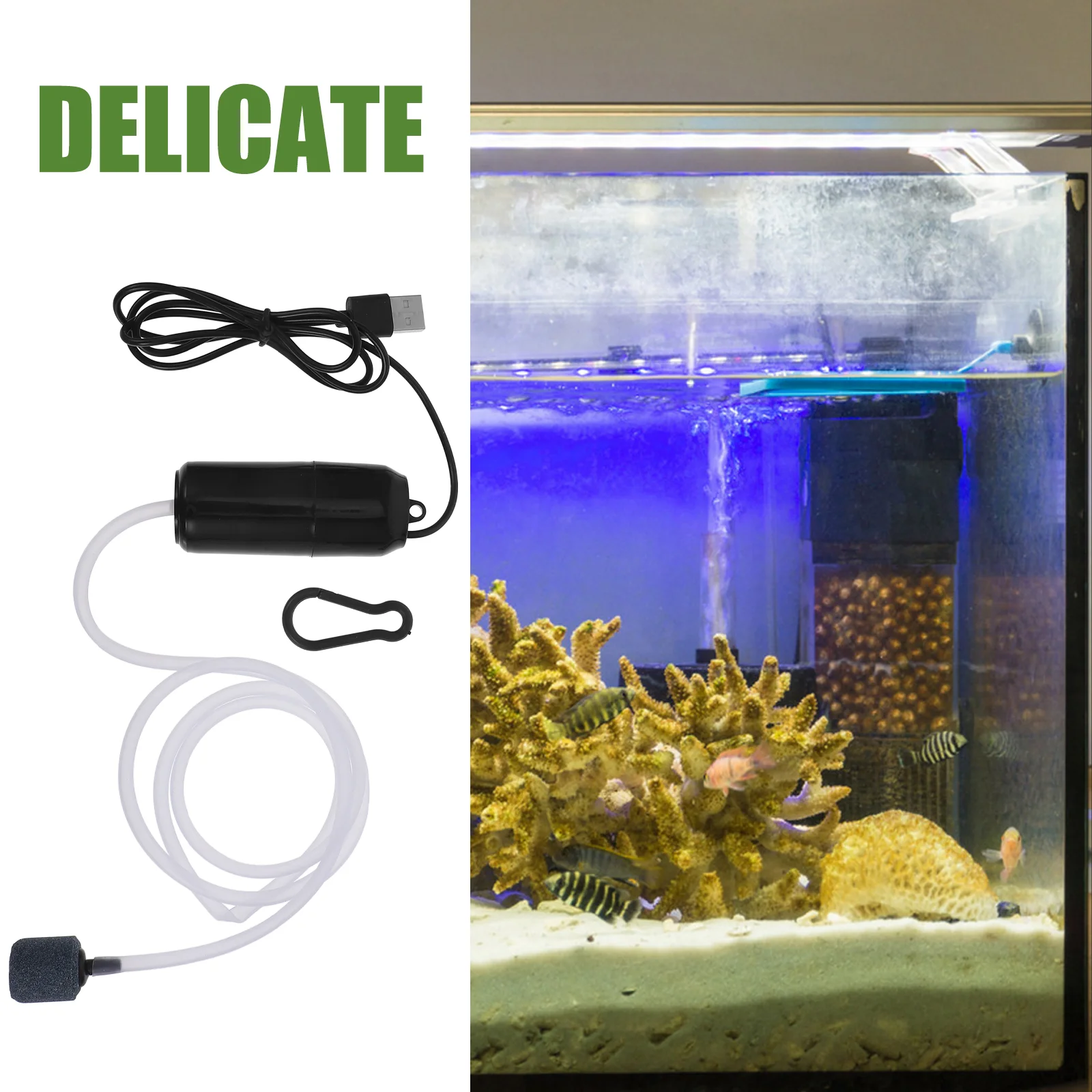 Mini Air Pump Oxygen Fish Tank Bubbler USB Aquarium Unit Black Outdoor Fishing Supply