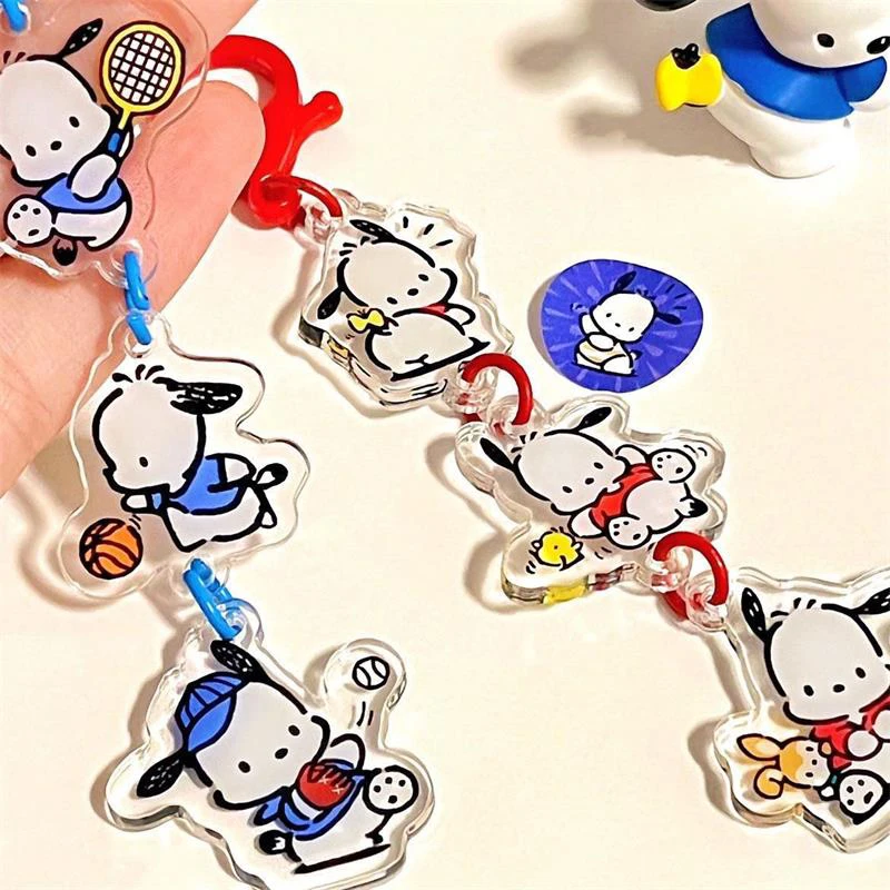 Cartoon Sanrio Anime Toys Doll Cute Pochacco Keychain Bag Acrylic Pendant Keyring Hanging Ornaments Girly Heart Accessories Gift