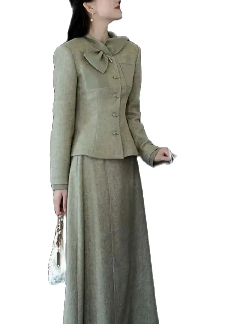 Korea Sets For Women 2 Pieces Autumer Elegant Vintage Short Coat Half Length Set Temperament Slimming 2 Piece Sets