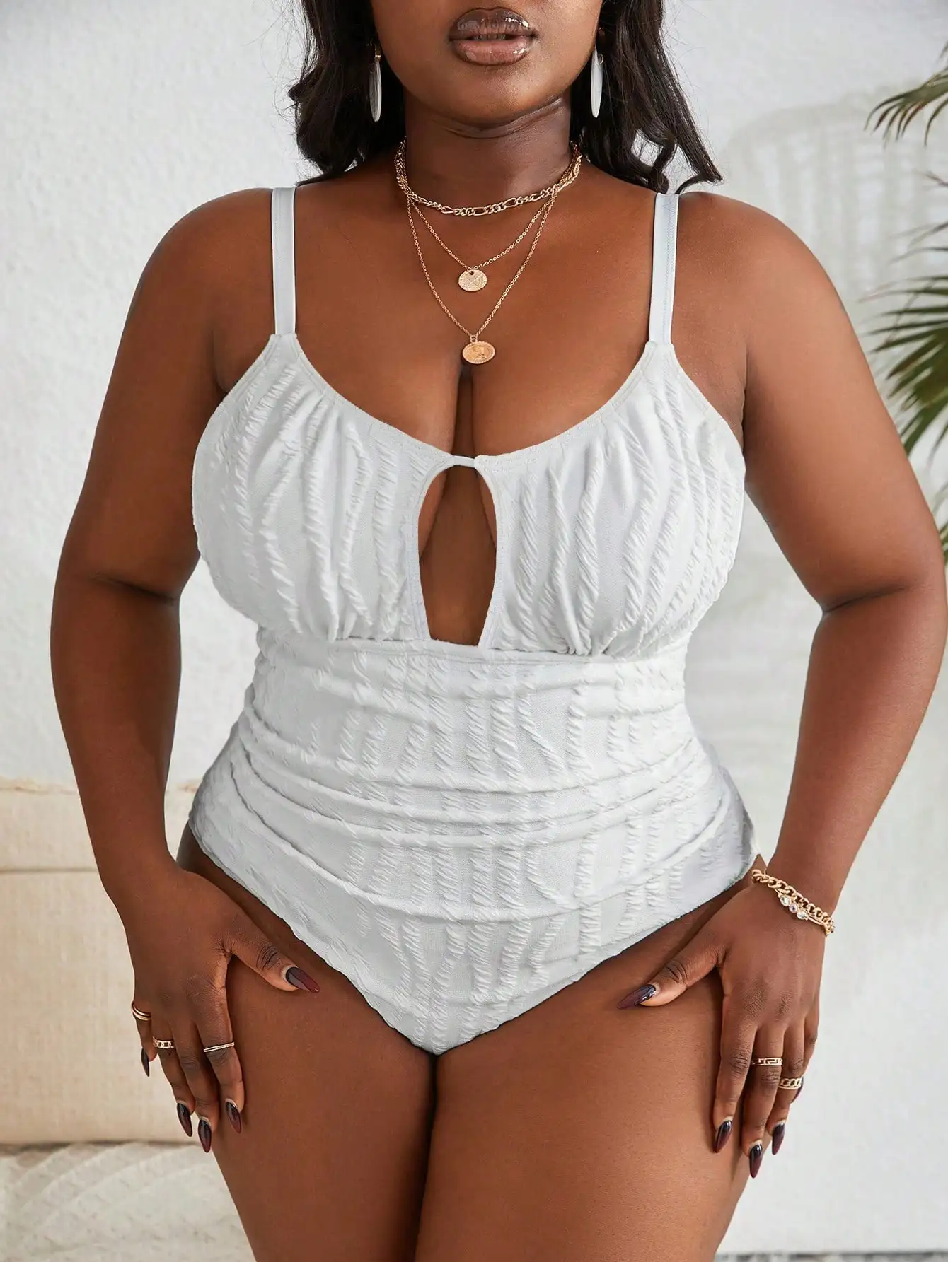 

Plus Size One Piece Swimsuit With Hollow Out Front Summer Beach
