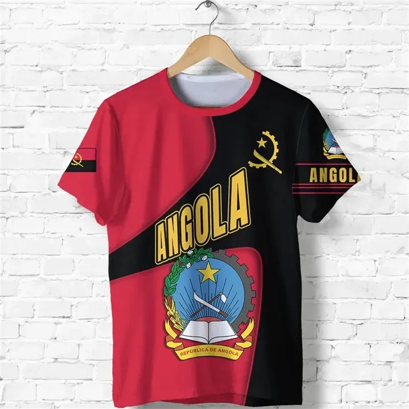 طباعة ثلاثية الأبعاد جمهورية أنغولا خريطة تي شيرت ، معطف أنغولا من الأسلحة العلم ، الرسم بأكمام قصيرة ، خمر الرجال العرقية الملابس ، قمم #4