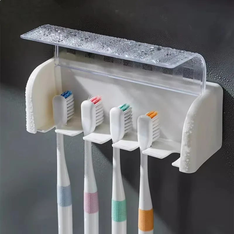 home Punch-free 5 Holes Toothbrush Holder with Cover Dustproof Toothbrush Storage Racks Wall-mounted Home Bathroom corner rack