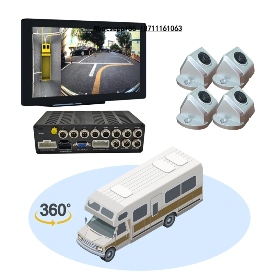 3D 360도 안전 시스템 14.5인치 터치스크린 사각지대 감지 AI MDVR 트럭 버스 RV용 후방 카메라 썸네일 7