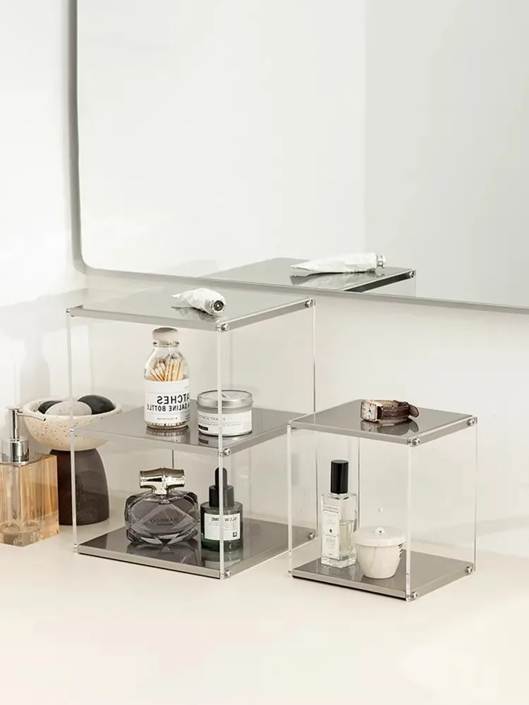 

Акриловая многоярусная подставка для косметики и парфюмерии, квадратная подставка для хранения стаканов из нержавеющей стали