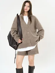 Spring and Autumn Women's Casual Solid Color V-neck Long Sleeve Loose Cardigan Sweater