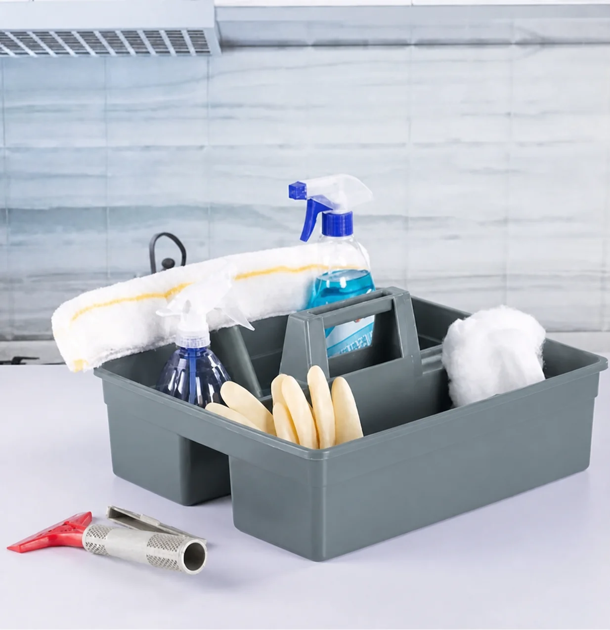 Gray Storage Box Three Compartments Thickened Tool Basket Home Hotel Cleaning Portable Sundry Hospital Plastic Guest Room