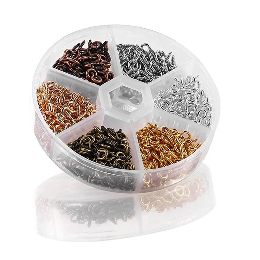 

600Pcs Metal Eye Screw Hooks Rustproof Alloy DIY Pendant Accessories Jewelry Making Supplies Small Threaded Clasp Hooks