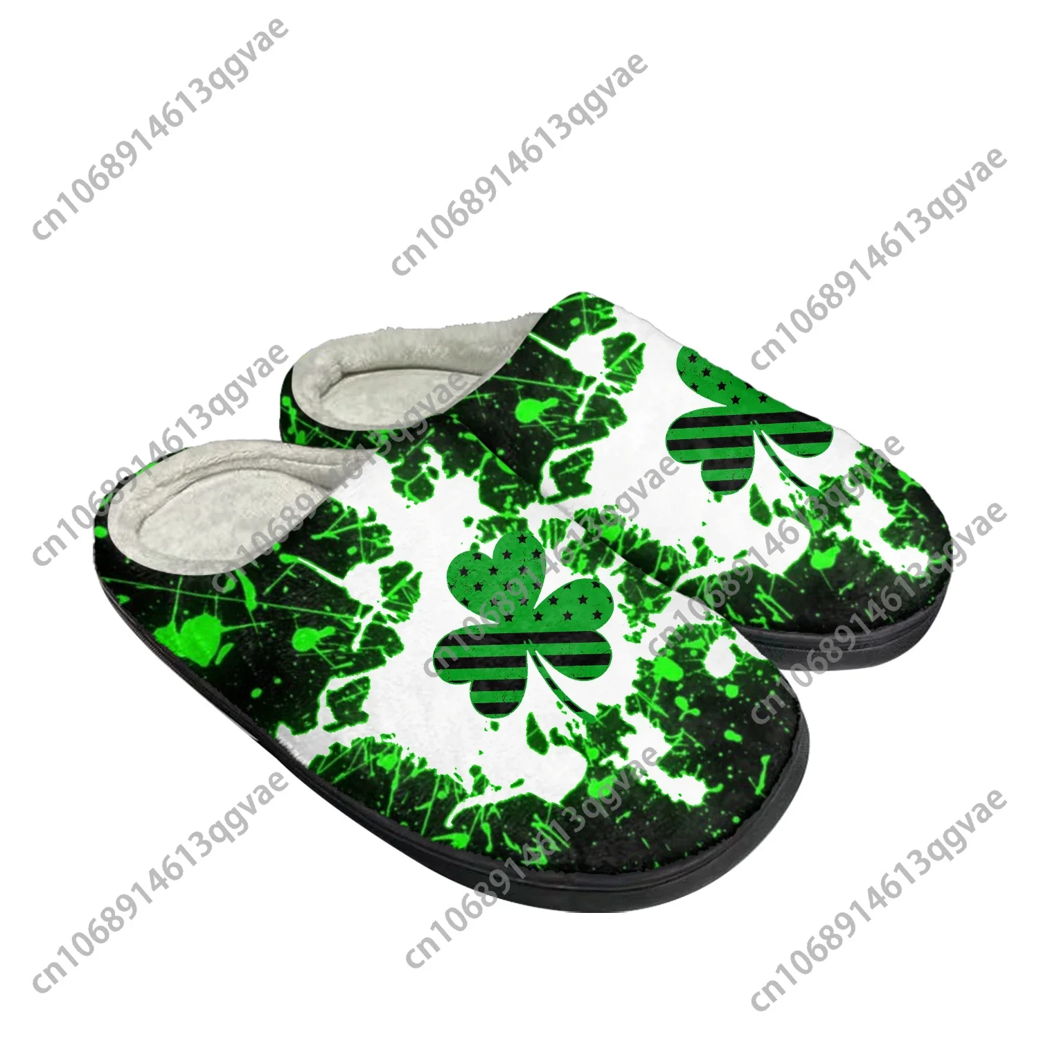 Lucky Shamrock-Zapatillas de casa de algodón para hombre y mujer, zapatos térmicos de felpa para el Día de los san Patricks, para dormitorio, para mantener el calor, calzado personalizado