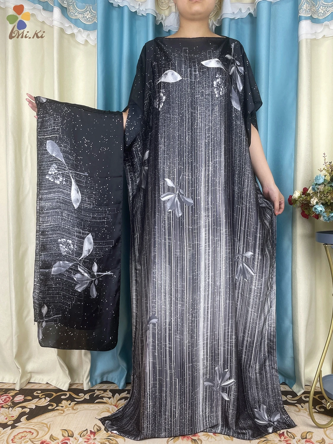 2024 New Fashion Abaya Women Loose Silk Long Dress Dubai Maxi Dashiki Abaya Paired with Scarf Design Islamic Party Clothing