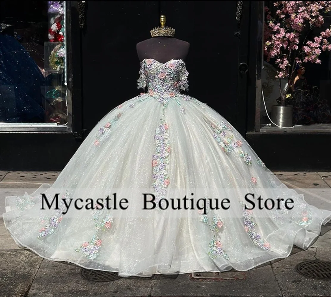 Green Ball Gown Quinceanera Dresses 2024 Appliques Sweetheart 3D Floral Sweet 16 Dress Birthday Dress Vestidos De Quinceañera