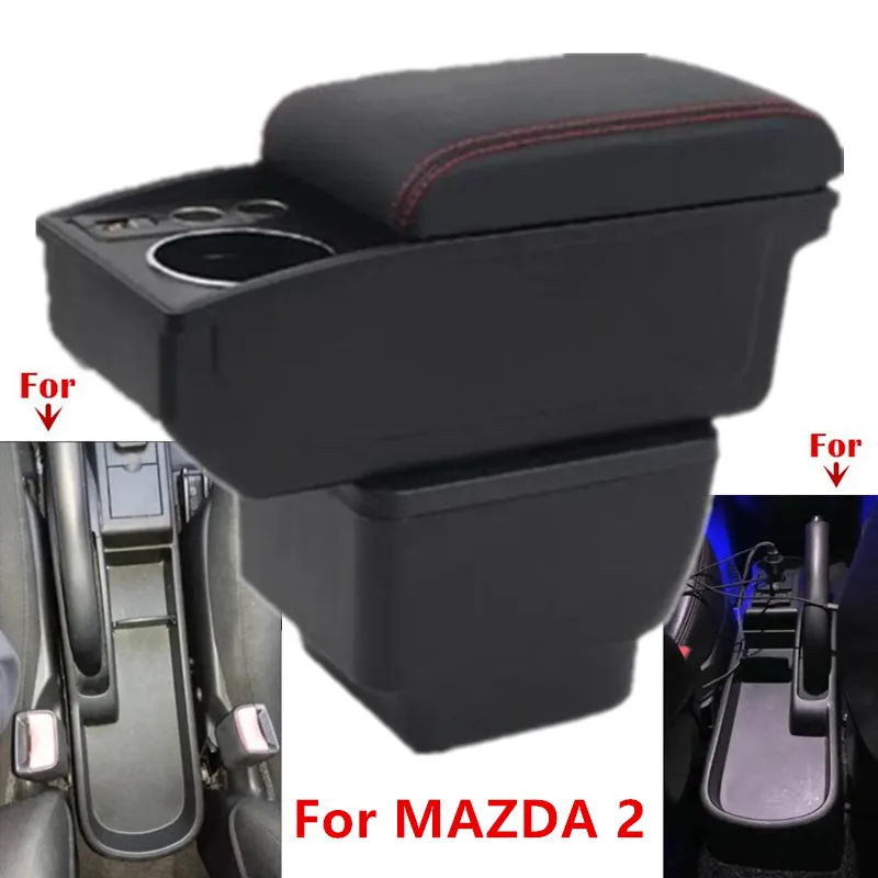 

For MAZDA 2 Armrest box For MAZDA 2 Demio Car Armrest double-layer Storage box cup holder Interior Retrofit Accessories