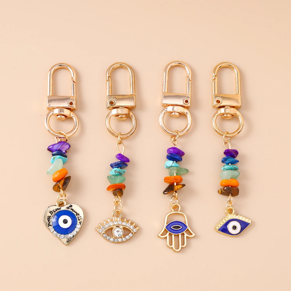 Fashion Evil Eyes Keychain Colorful Stone Key Ring Pendants for Women Girls Handbag Decor DIY Handmade Jewelry Key Chain Gifts
