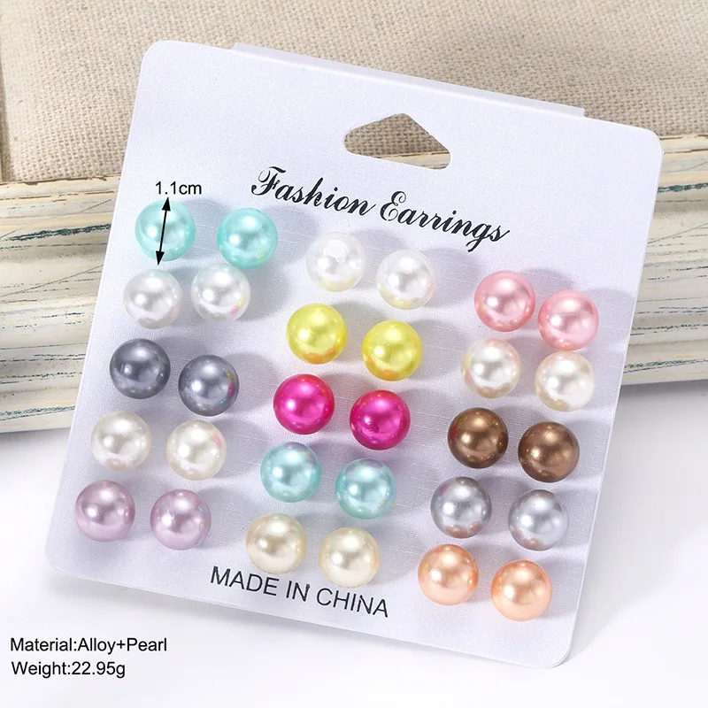 15 Pairs of Circular Colored Dopamine Minimalist Artificial Pearl Earrings Set, Suitable for Daily Wear and Fashionable Jewelry