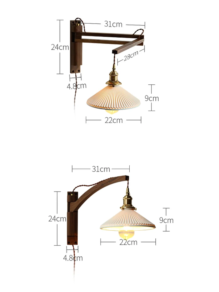 Imagem -06 - Lâmpada de Parede Ajustável de Madeira Nogueira Japonesa Abajur Cerâmico Led Retro Luz de Leitura Dobrável Luz Doméstica Café Corredor Luzes da Escada Retro