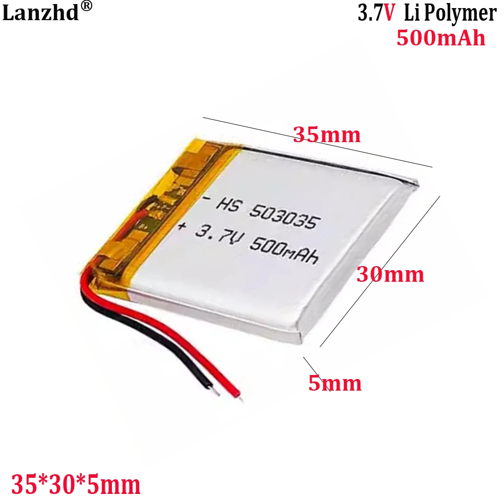 

3.7V polymer lithium battery 503035 For dashcam wireless Bluetooth speaker speaker, rechargeable 500mAh